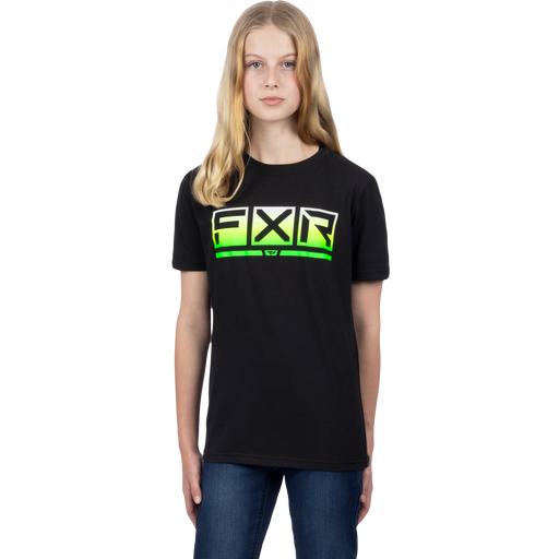 FXR Podium Premium Youth T-shirt in Black/Glowstick