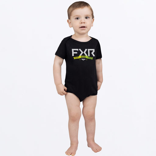 FXR Infant Podium Short Sleeve Onesie 2024 in Black/Glowstick