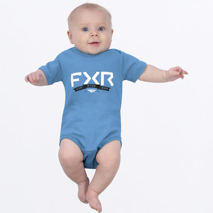 FXR Infant Podium Short Sleeve Onesie 2024 in Tranquil Blue/White
