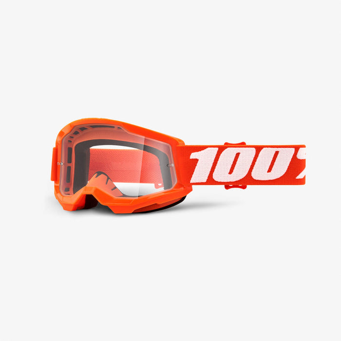 100% Strata 2 Youth Goggles - Clear Lens in Orange / Orange/white