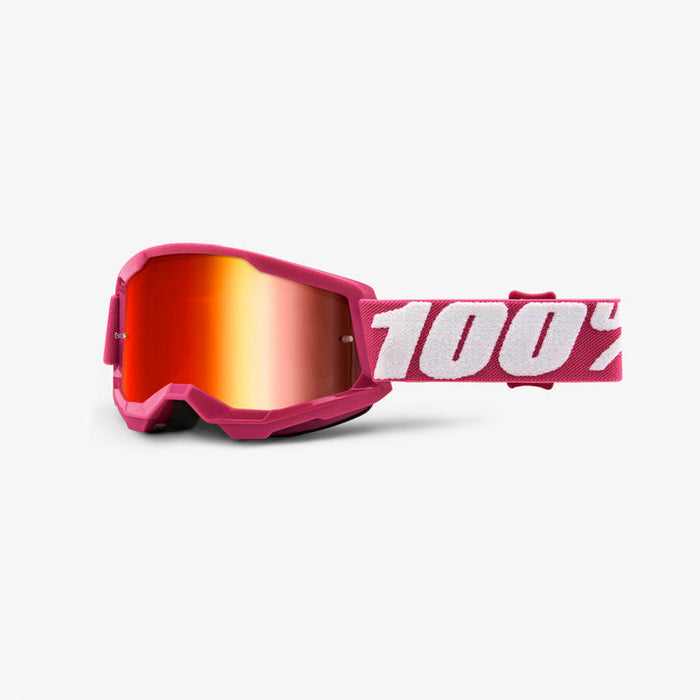 100% Strata 2 Youth Goggles - Mirror Lens in Fletcher / Red / Pink/white
