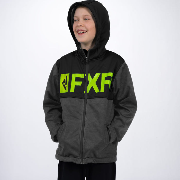 FXR Helium Softshell Youth Jacket in Char Heather/Lime