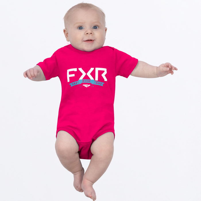 FXR Infant Podium Short Sleeve Onesie 2024 in Razz/Sky Blue