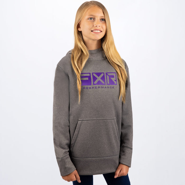 FXR Helium Tech Pullover Youth Hoodie in Grey Heather/Purple Fade
