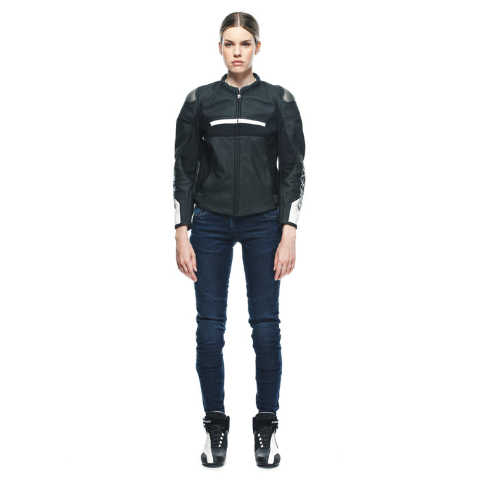 Dainese Rapida Lady Leather Jacket in Matte Black/Matte Black/White