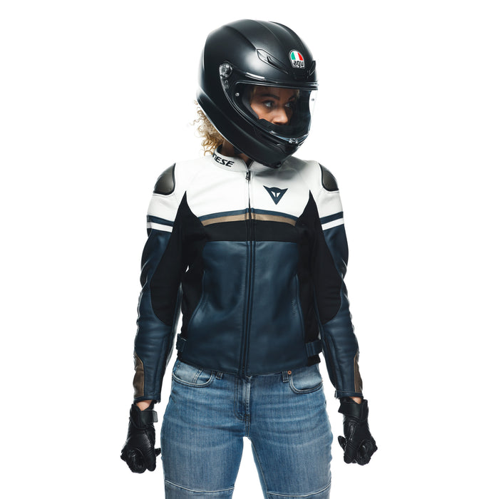 Dainese Rapida Lady Leather Jacket in Black/White/Platinum