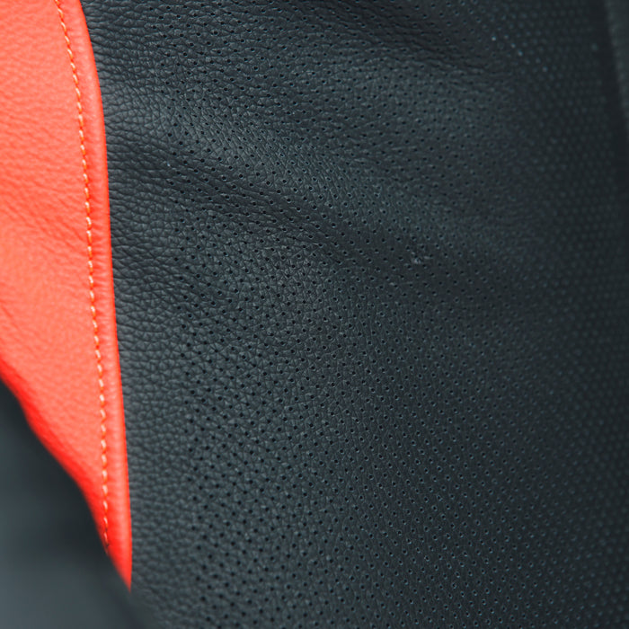 Dainese Tosa Leather One Piece Perforated Suit in Black/Fluo Red/White