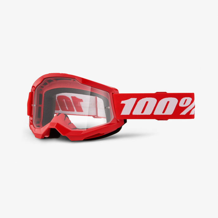 100% Strata 2 Youth Goggles - Clear Lens in Red - Red/White