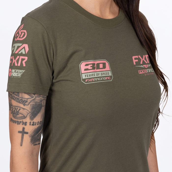 FXR WOMEN'S RACE DIV PREMIUM T-SHIRT in Army/Dusty Rose