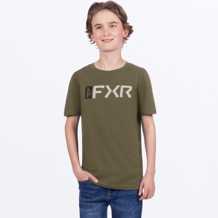 FXR YOUTH MITERED PREMIUM T-SHIRT in Army/Stone