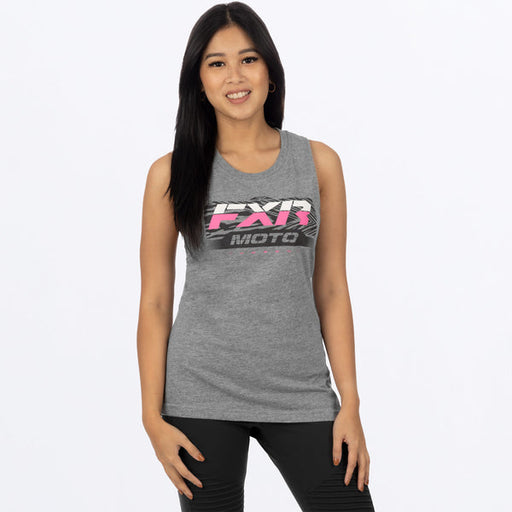 FXR Moto Women's Premium Muscle Tank in Grey Heater/E Pink