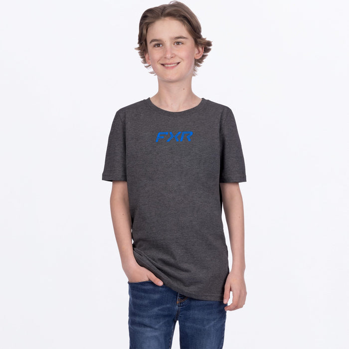 FXR YOUTH PEDIDGREE PREMIUM T-SHIRT in Char Heather/Blue