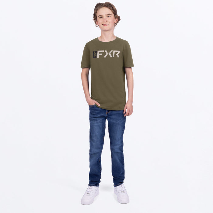 FXR YOUTH MITERED PREMIUM T-SHIRT in Army/Stone