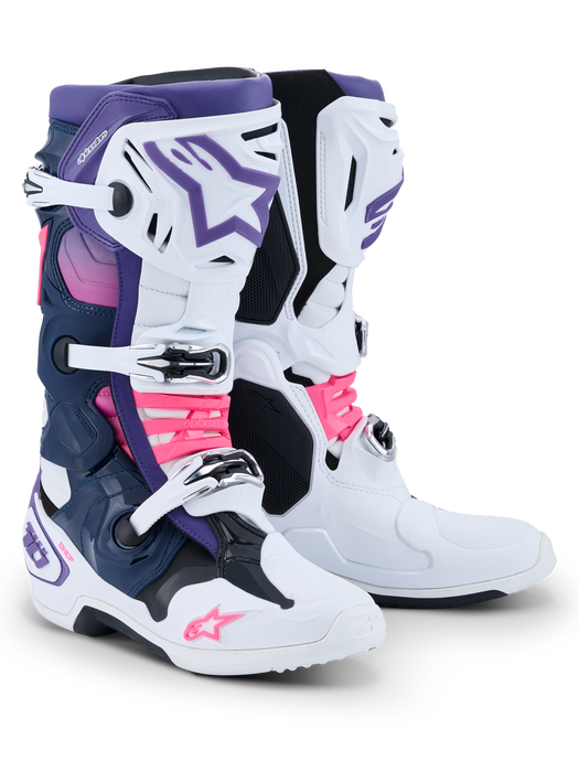 Alpinestars Tech 10 Boots 2026 in White/Violet/Navy/Fluo Pink