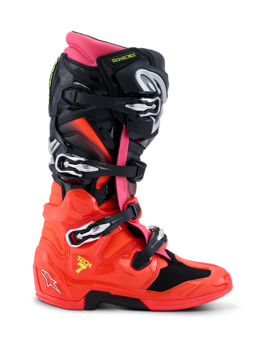 ALPINESTARS TECH 7 BOOTS 2026 in Black/Fluo Red/Fluo Pink