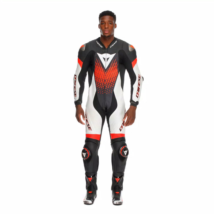 Dainese Laguna SECA 6 Perf One Piece Leather Suit 2025 in Black/White/Red-Fluo