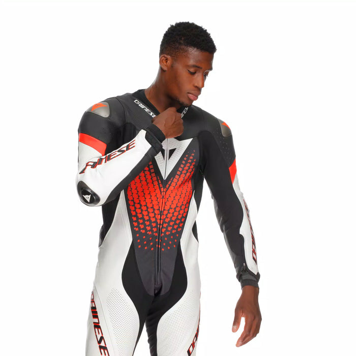 Dainese Laguna SECA 6 Perf One Piece Leather Suit 2025 in Black/White/Red-Fluo