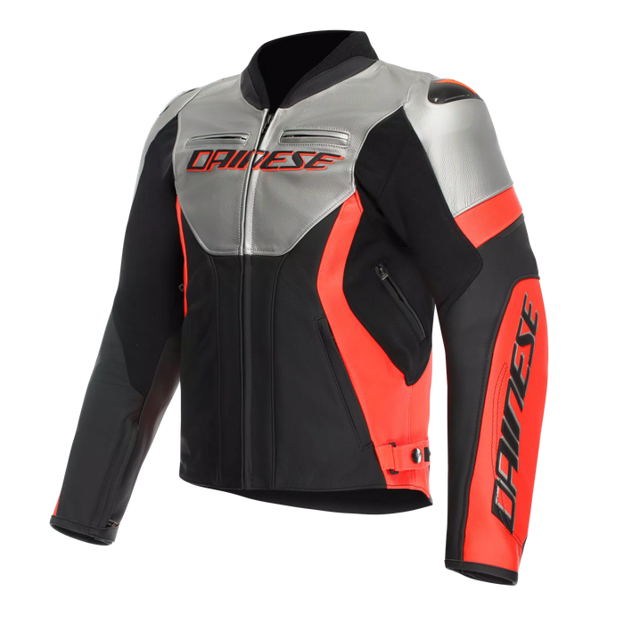 Dainese Racing 5 Jacket 2025 in Silver/Black/Red-Fluo
