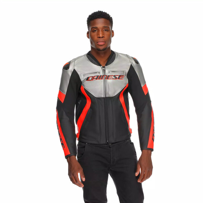 Dainese Racing 5 Jacket 2025 in Silver/Black/Red-Fluo