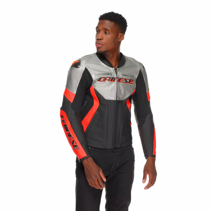 Dainese Racing 5 Jacket 2025 in Silver/Black/Red-Fluo