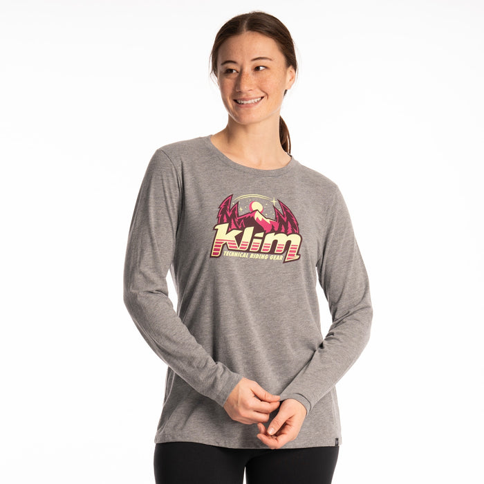 Klim Estelle Tri-blend Tee Ls in Heathered Gray - Fuchsia Red