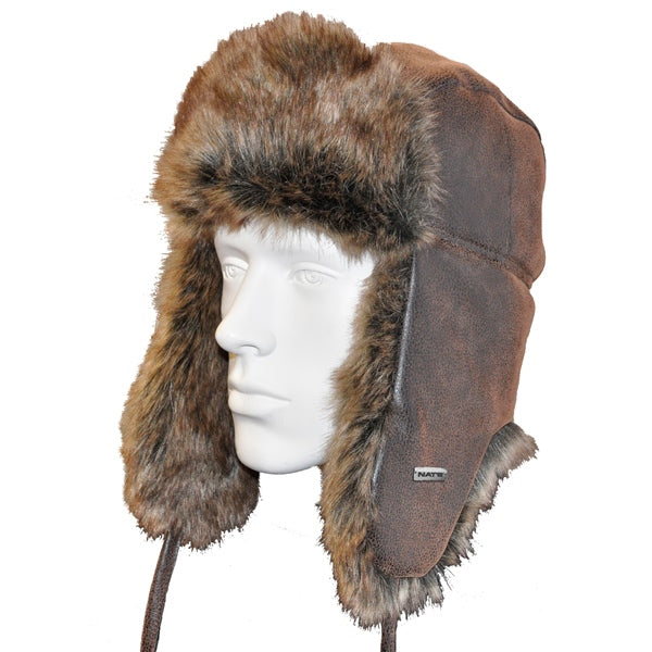 NAT'S AVIATOR HAT DOUBLE LINED - LEATHER FUR 2025-Brown