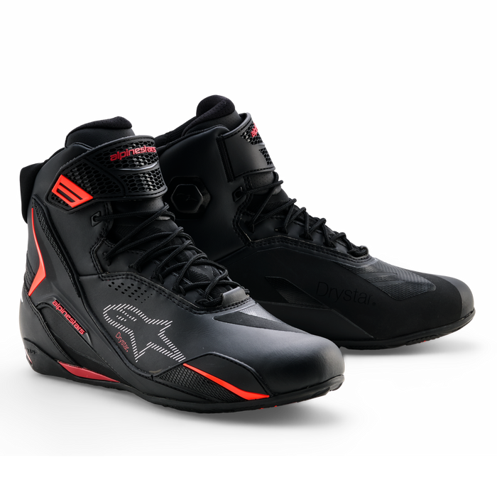ALPINESTARS FASTER-4 DRYSTAR® RIDING SHOES in Black/Rio Red/Fluo Red