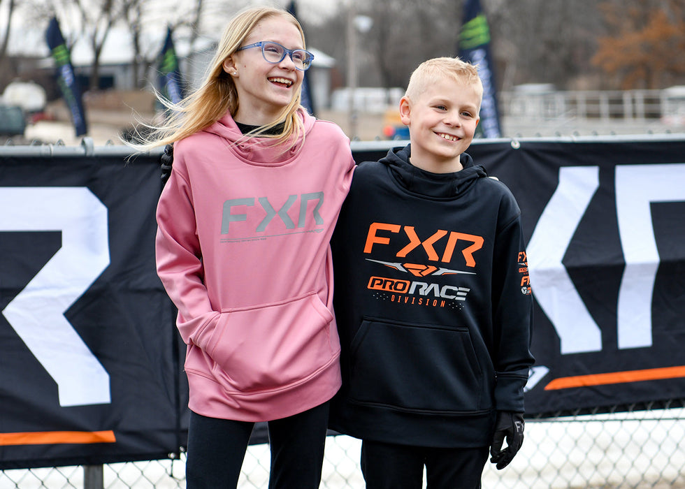 FXR YOUTH RACE DIVISION TECH PULLOVER HOODIE in Black/Orange