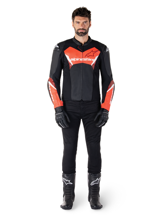 ALPINESTARS FASTER v3 LEATHER JACKET 2025 in Black/Red
