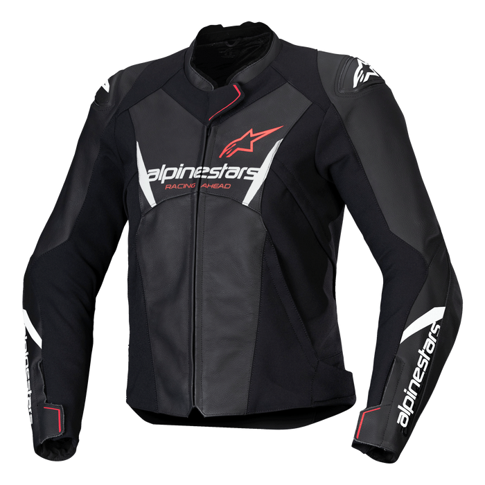 ALPINESTARS STELLA FASTER v3 WOMEN’S LEATHER JACKET 2025 in Black/White/Coral