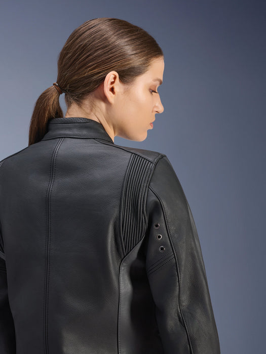 ALPINESTARS STELLA DYNO WOMEN’S LEATHER JACKETS 2025 in Black/Tar Gray/Dark Gray