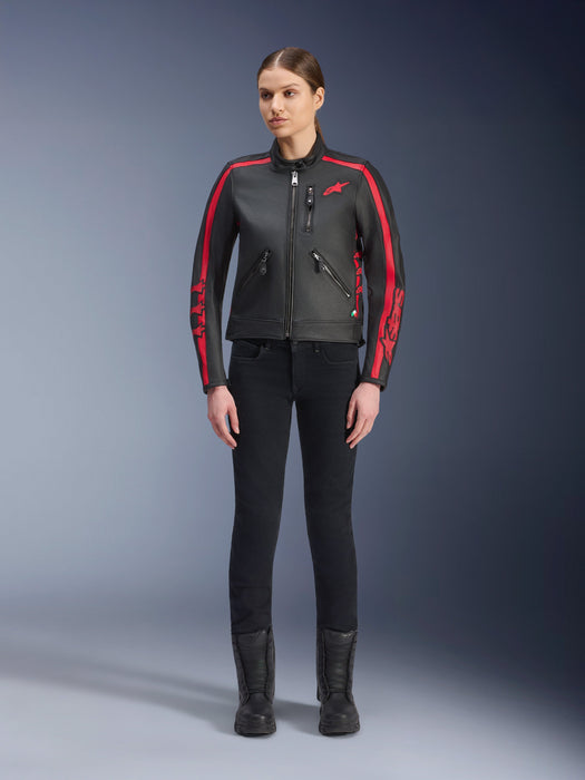 ALPINESTARS STELLA DYNO WOMEN’S LEATHER JACKETS 2025 in Black/Haute Red