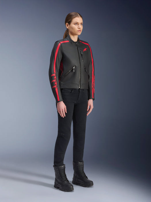 ALPINESTARS STELLA DYNO WOMEN’S LEATHER JACKETS 2025 in Black/Haute Red