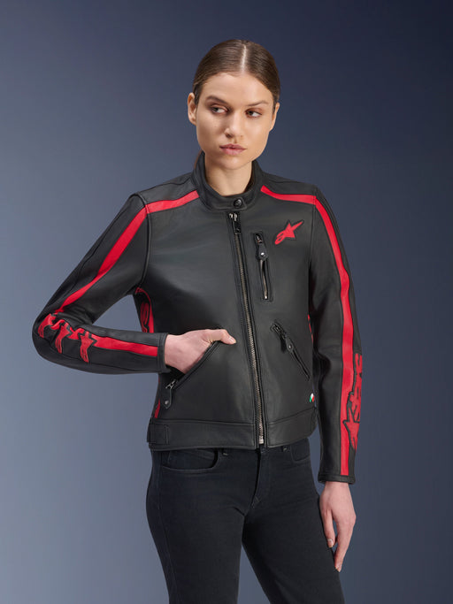 ALPINESTARS STELLA DYNO WOMEN’S LEATHER JACKETS 2025 in Black/Haute Red