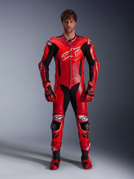 ALPINESTARS GP PLUS v4 SPRINT ONE-PIECE LEATHER SUITS in Fluo Red/Mid Red/White