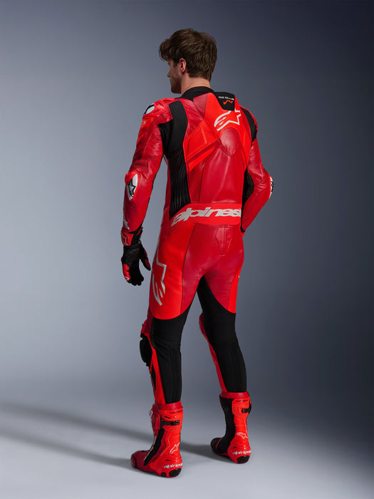 ALPINESTARS GP PLUS v4 SPRINT ONE-PIECE LEATHER SUITS in Fluo Red/Mid Red/White