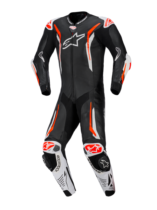ALPINESTARS GP TECH v5 ONE-PIECE LEATHER SUITS in Black/White/Fluo Red