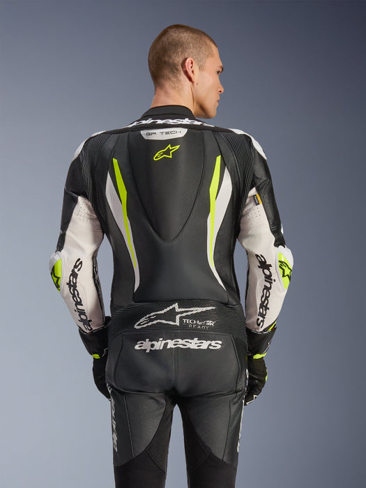 ALPINESTARS GP TECH v5 ONE-PIECE LEATHER SUITS in Black/White/Fluo Yellow
