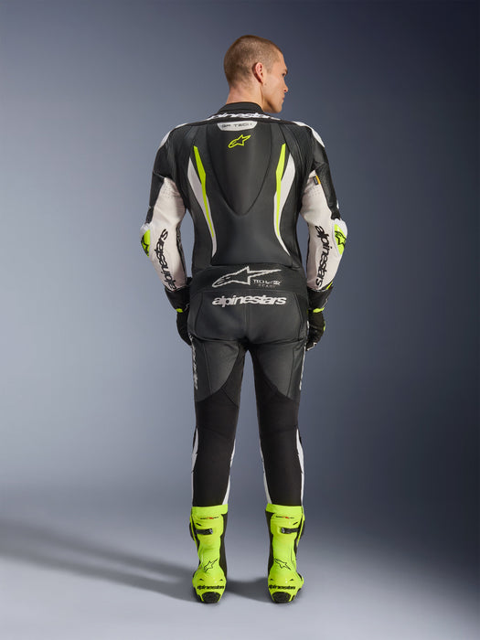 ALPINESTARS GP TECH v5 ONE-PIECE LEATHER SUITS in Black/White/Fluo Yellow