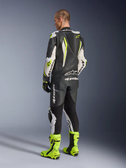 ALPINESTARS GP TECH v5 ONE-PIECE LEATHER SUITS in Black/White/Fluo Yellow