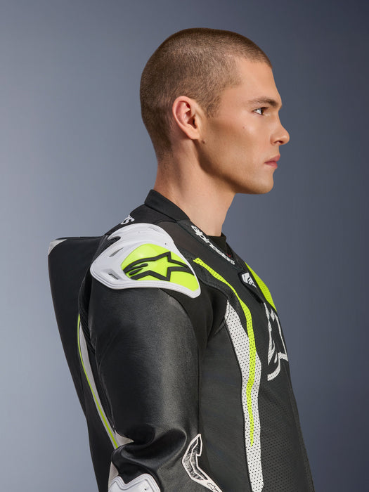 ALPINESTARS GP TECH v5 ONE-PIECE LEATHER SUITS in Black/White/Fluo Yellow