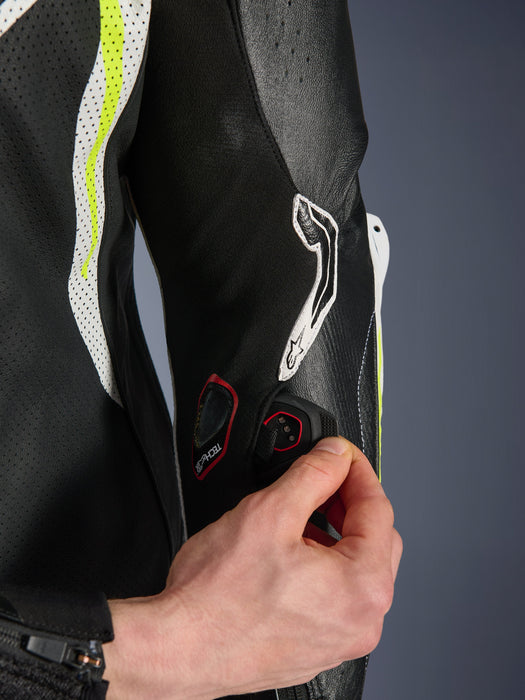 ALPINESTARS GP TECH v5 ONE-PIECE LEATHER SUITS in Black/White/Fluo Yellow