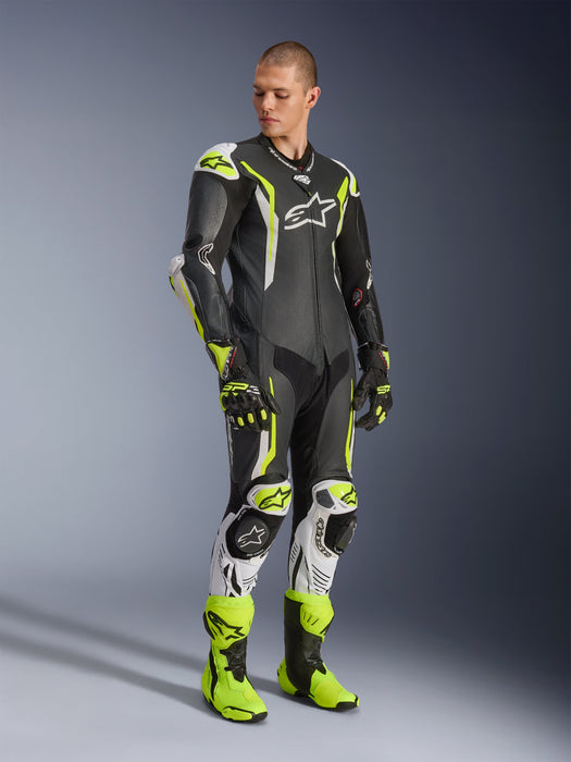 ALPINESTARS GP TECH v5 ONE-PIECE LEATHER SUITS in Black/White/Fluo Yellow