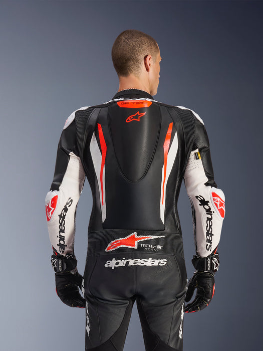 ALPINESTARS GP TECH v5 ONE-PIECE LEATHER SUITS in Black/White/Fluo Red