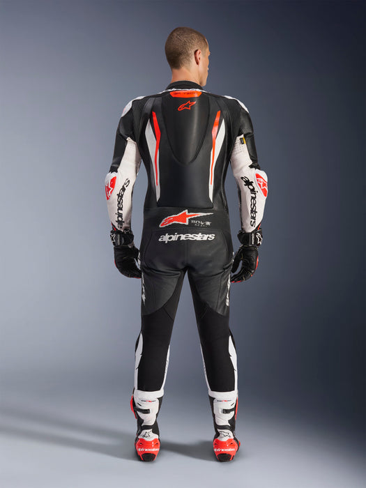 ALPINESTARS GP TECH v5 ONE-PIECE LEATHER SUITS in Black/White/Fluo Red