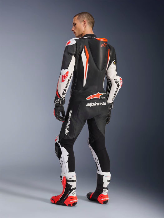 ALPINESTARS GP TECH v5 ONE-PIECE LEATHER SUITS in Black/White/Fluo Red