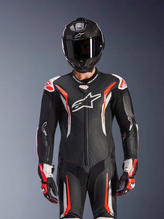 ALPINESTARS GP TECH v5 ONE-PIECE LEATHER SUITS in Black/White/Fluo Red