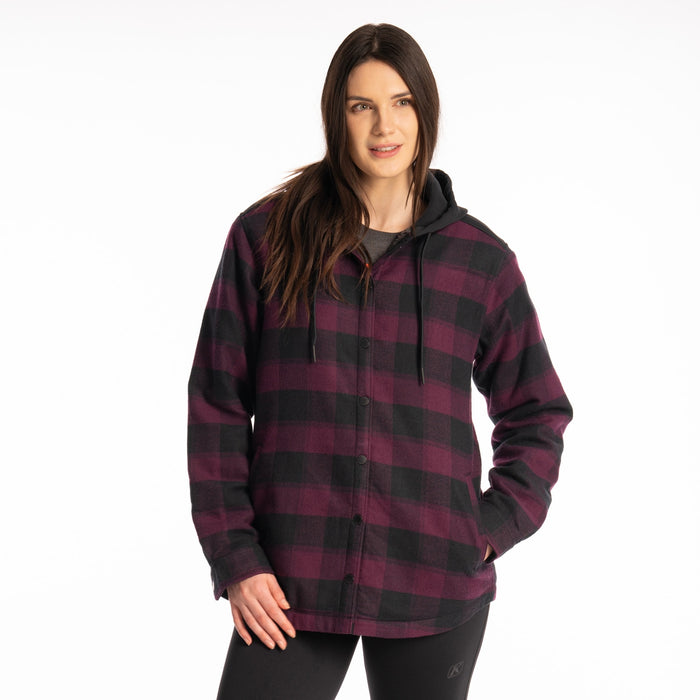 Klim Big Sky Fleece Lined Women's Flannel Hoodie in Italian Plum - Black