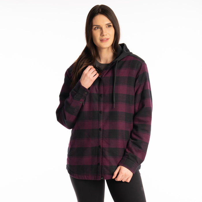 Klim Big Sky Fleece Lined Women's Flannel Hoodie in Italian Plum - Black