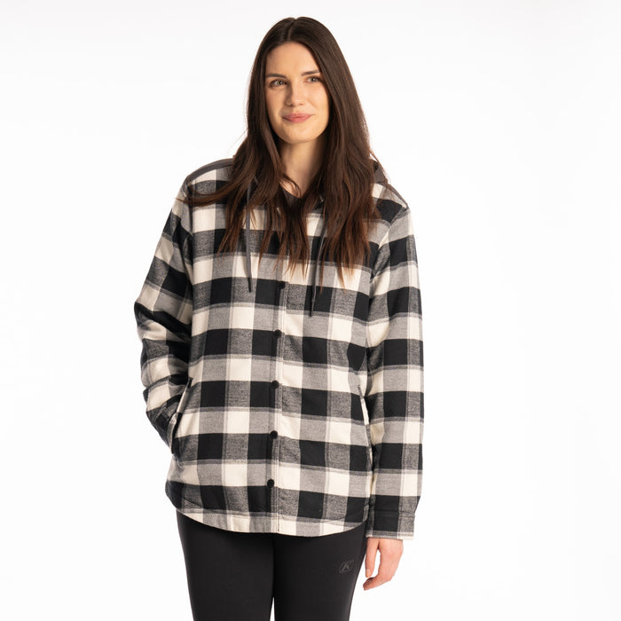 Klim Big Sky Fleece Lined Women's Flannel Hoodie in Papyrus - Asphalt